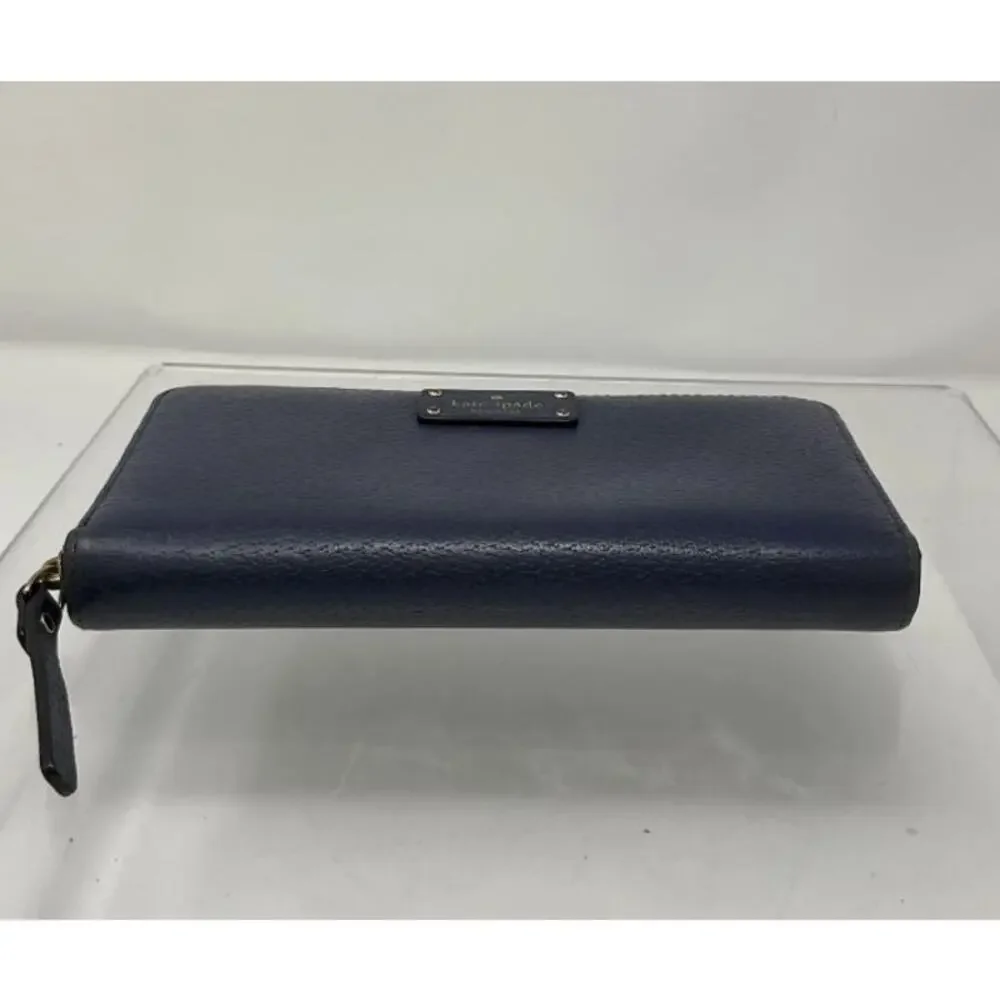 KATE SPADE GROVE Street Neda Blue Pebbled Leather Zip-Around Wallet Womens Large